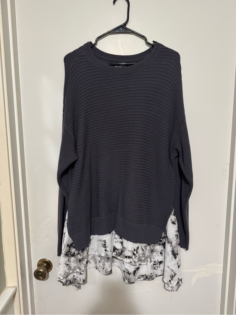 Simply Vera Vera Wang Charcoal Layered Pullover with Printed Hem